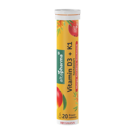 Comprimés effervescents à la mangue et à l'argousier, enrichis en vitamines D et K, complément alimentaire