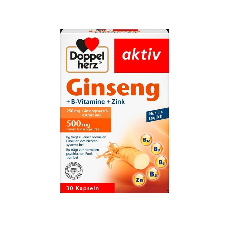 Ginseng + B Vitamines + Zinc, 30 Capsules, Doppelherz