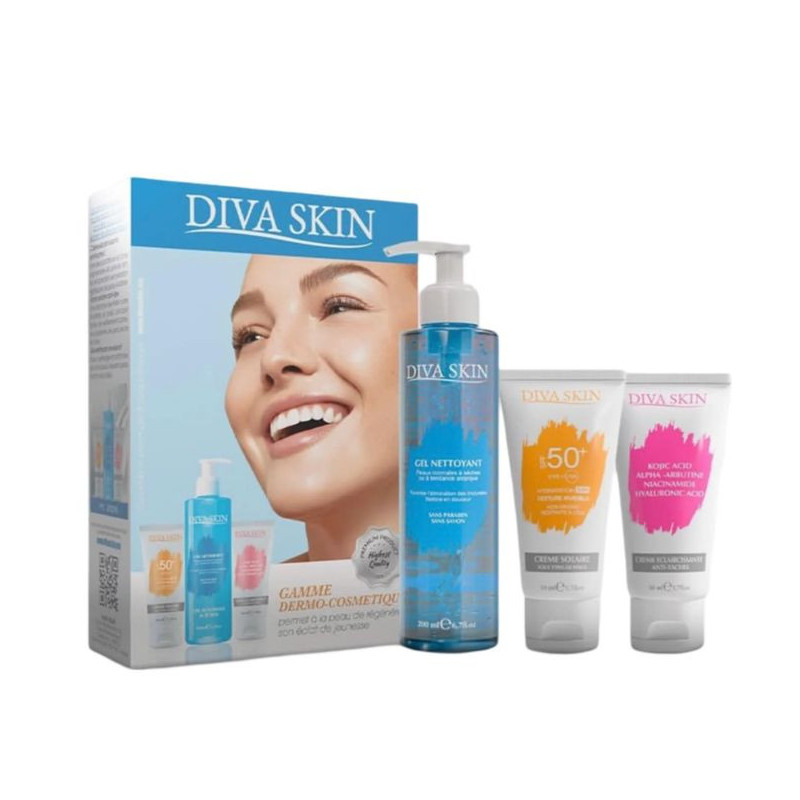 Diva Skin Ecran Solaire 50ml+ Gel Moussant 200ml+ Crème Eclaircissante 50ml