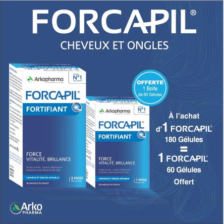 Forcapil Cheveux Et Ongles – 180 Gelules = Forcapil 60 Gelules Offert