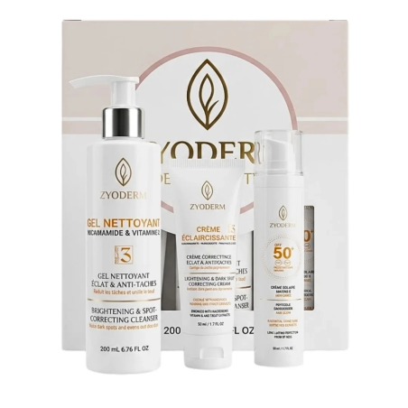 ZYODERM – Dermawhite Creme Eclaircissante+Creme Solaire Invisible+Gel Nettoyent Coffr