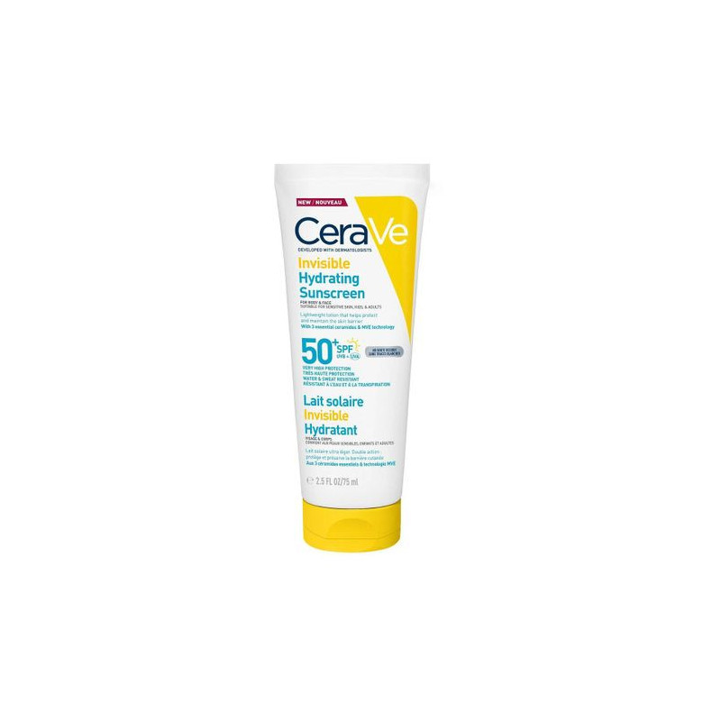Cerave Lait Solaire Invisible Hydratant SPF50+ Haute Protection Enfant et adulte visage et corps 75ml