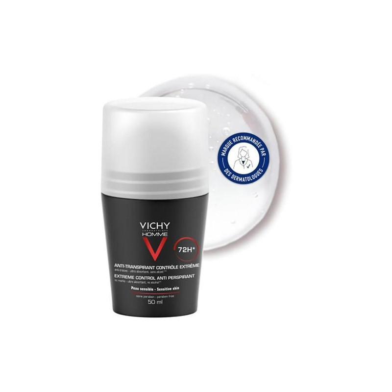 Vichy Homme, Anti-Transpirant Contrôle Extrême, Déodorant Bille Efficacité 72h